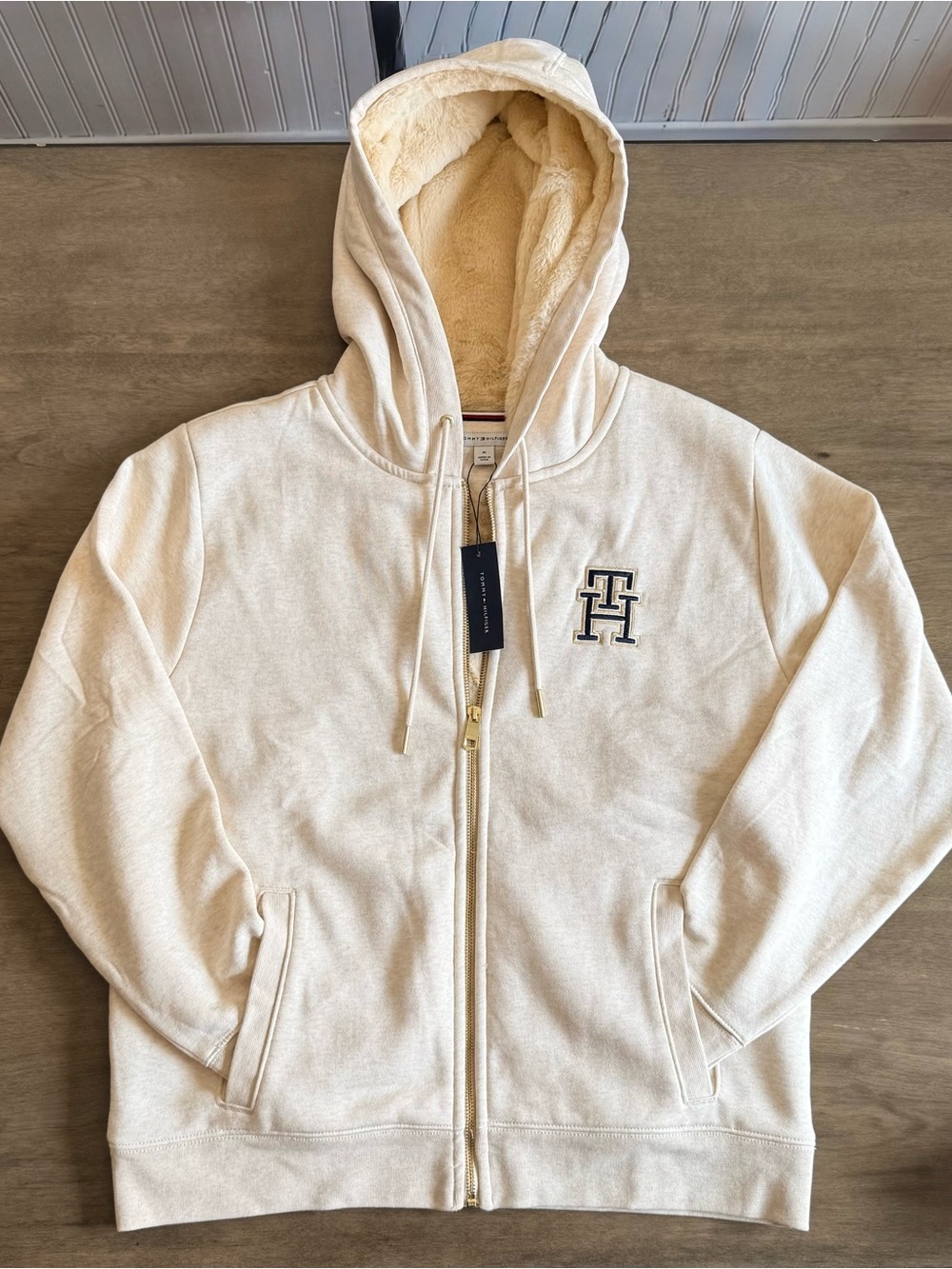 Tommy Hilfiger Cream Zip-Up Sherpa-Lined Hoodie